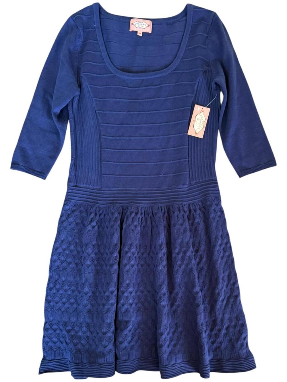 Phoebe Couture Navy Textured Knit Dress – Size M (NWT)